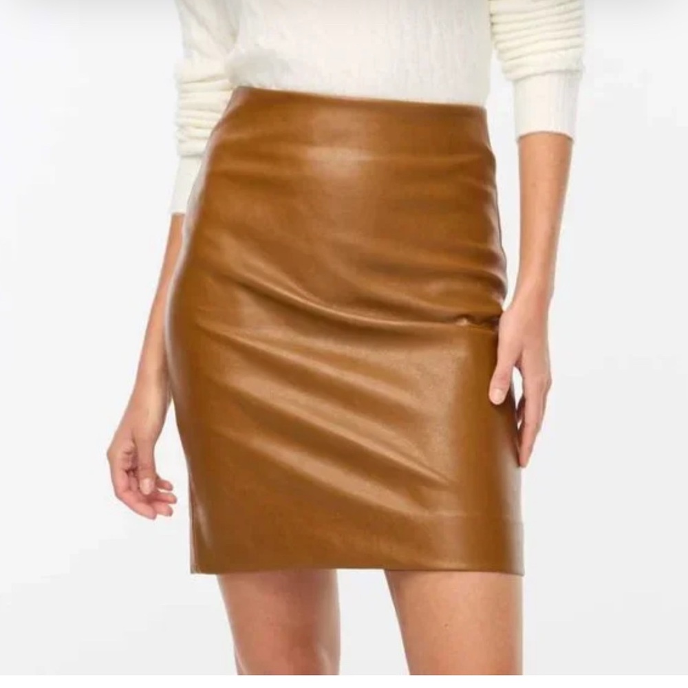 New women's J Crew Factory faux leather pencil skirt Glazed Pecan brown size 2